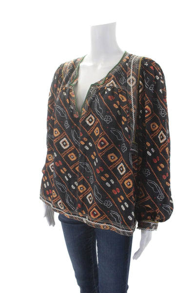 Isabel Marant Womens Silk Abstract Print Long Sleeves Blouse Black Size EUR 38