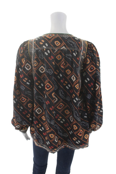 Isabel Marant Womens Silk Abstract Print Long Sleeves Blouse Black Size EUR 38