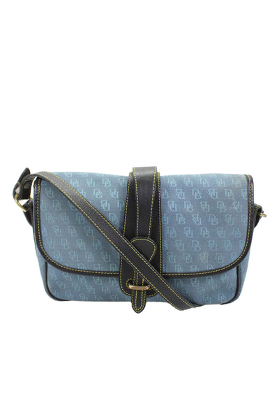 Dooney & Bourke Womens Monogram Canvas Leather Trim Crossbody Bag Blue Size M