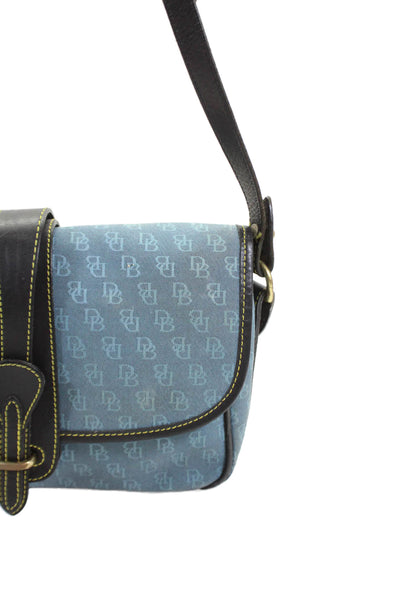 Dooney & Bourke Womens Monogram Canvas Leather Trim Crossbody Bag Blue Size M