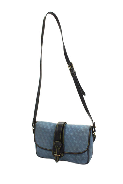 Dooney & Bourke Womens Monogram Canvas Leather Trim Crossbody Bag Blue Size M