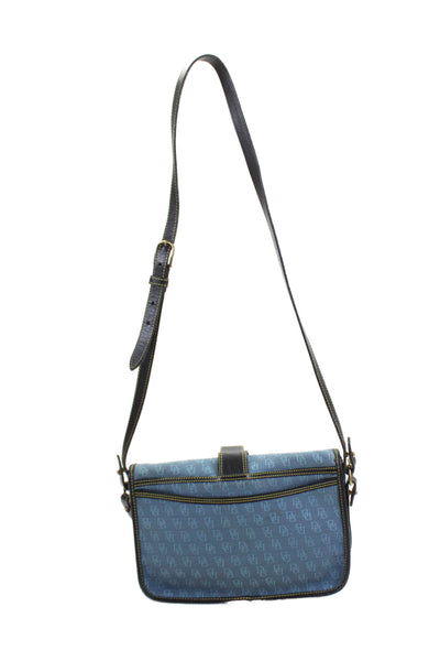 Dooney & Bourke Womens Monogram Canvas Leather Trim Crossbody Bag Blue Size M