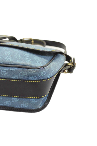 Dooney & Bourke Womens Monogram Canvas Leather Trim Crossbody Bag Blue Size M