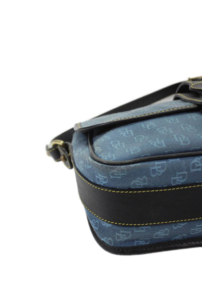 Dooney & Bourke Womens Monogram Canvas Leather Trim Crossbody Bag Blue Size M