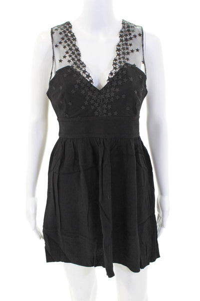 Sandro Womens Star Embroidered V Neck Sleeveless Mini Dress Black Size 1