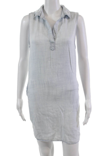 Bella Dahl Womens Sleeveless Collared V Neck Pocketed Casual Dress Blue Size M