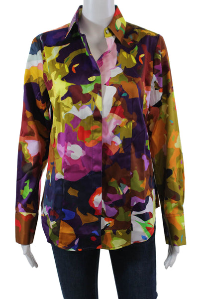 Hinson Wu Womens Cotton Long Sleeve Abstract Print Buttoned Shirt Multi Size 6