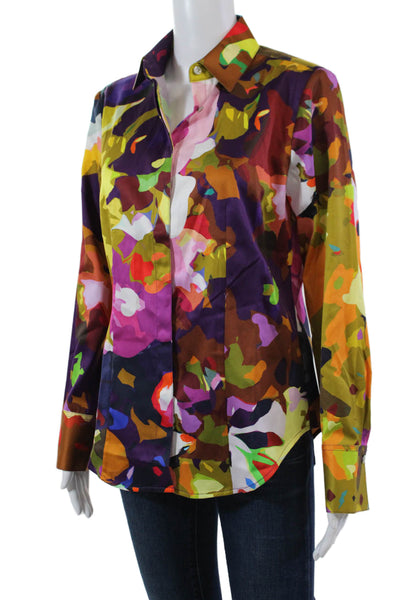 Hinson Wu Womens Cotton Long Sleeve Abstract Print Buttoned Shirt Multi Size 6