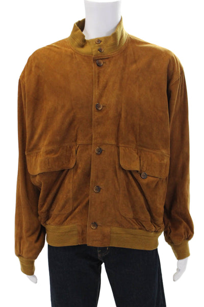 Effeti Mens Suede Long Sleeved Buttoned Collared Textured Jacket Brown Size 56