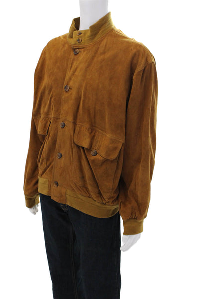 Effeti Mens Suede Long Sleeved Buttoned Collared Textured Jacket Brown Size 56