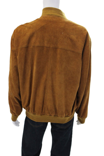 Effeti Mens Suede Long Sleeved Buttoned Collared Textured Jacket Brown Size 56