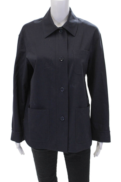 Max Mara Womens Button Front Long Sleeve Collared Light Jacket Navy Wool Size 2