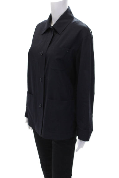 Max Mara Womens Button Front Long Sleeve Collared Light Jacket Navy Wool Size 2