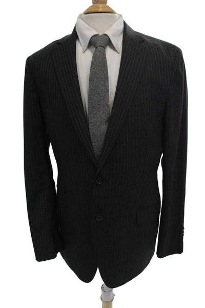 Vitale Barberis Canonico Mens Wool Striped Button Up Suit Jacket Black Size 44L