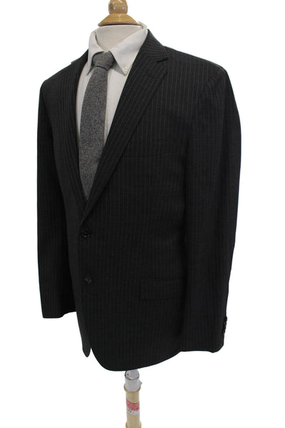 Vitale Barberis Canonico Mens Wool Striped Button Up Suit Jacket Black Size 44L