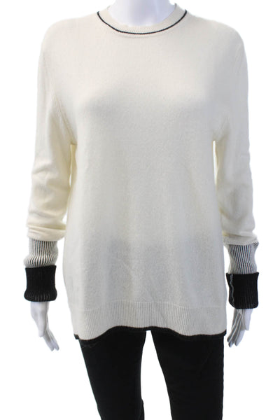 La Ligne Womens Long Sleeve Crew Neck Cashmere Sweater White Black Size Medium