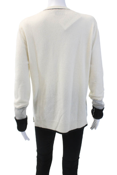 La Ligne Womens Long Sleeve Crew Neck Cashmere Sweater White Black Size Medium