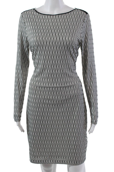 Reiss Womens Round Neck Long Sleeve Striped Sheath Dress White Black Size 6