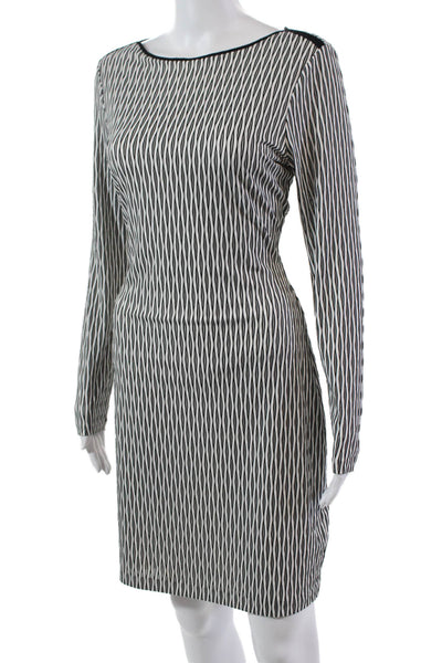 Reiss Womens Round Neck Long Sleeve Striped Sheath Dress White Black Size 6