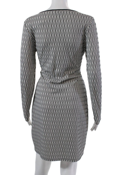 Reiss Womens Round Neck Long Sleeve Striped Sheath Dress White Black Size 6