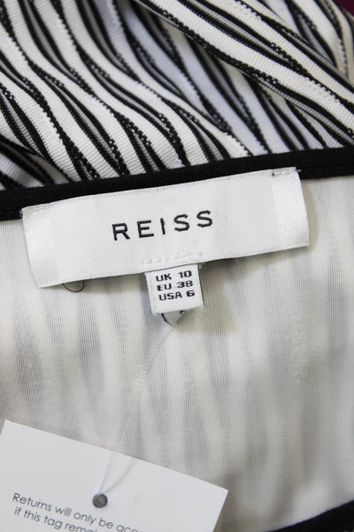 Reiss Womens Round Neck Long Sleeve Striped Sheath Dress White Black Size 6