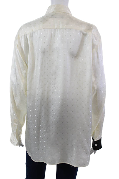 Kimberly Taylor Womens Polka Dot Collared Button Up Blouse Top Cream Size M