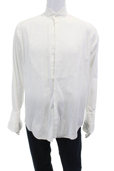 Armani Collezioni Mens Cotton Collared Long Sleeve Buttoned Top White Size 15