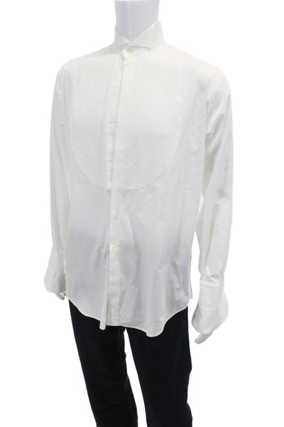 Armani Collezioni Mens Cotton Collared Long Sleeve Buttoned Top White Size 15