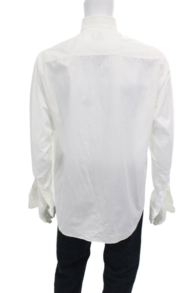 Armani Collezioni Mens Cotton Collared Long Sleeve Buttoned Top White Size 15