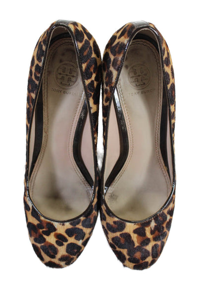 Tory Burch Womens Wedge Heel Pony Hair Leopard Print Pumps Brown Size 8M