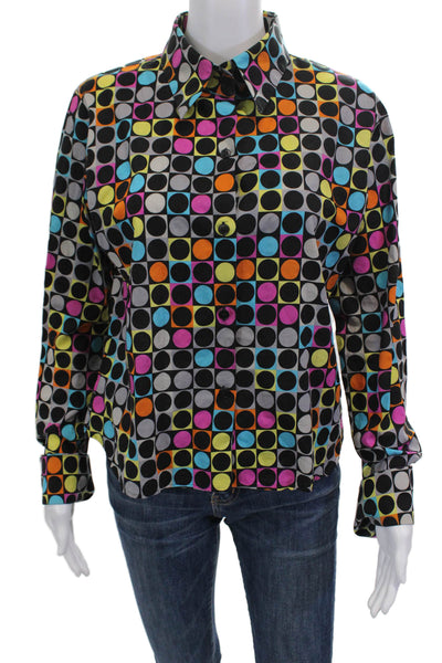 Agnes B Womens Cotton Polka Dotted Multicolored Long Sleeved Shirt Size 42