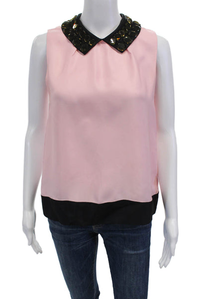 Kate Spade Womens Textured Sleeveless Collar Rhinestone Blouse Pink Size 4