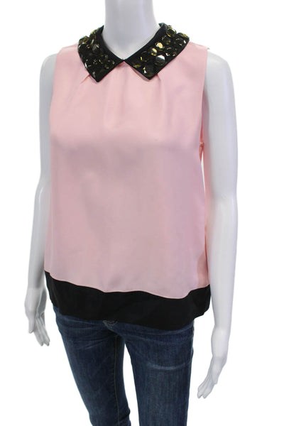 Kate Spade Womens Textured Sleeveless Collar Rhinestone Blouse Pink Size 4