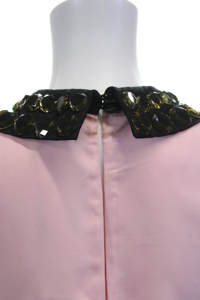 Kate Spade Womens Textured Sleeveless Collar Rhinestone Blouse Pink Size 4