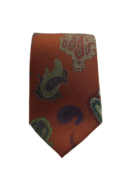 Etro Mens Silk Paisley Print Tie Rust Orange One Size