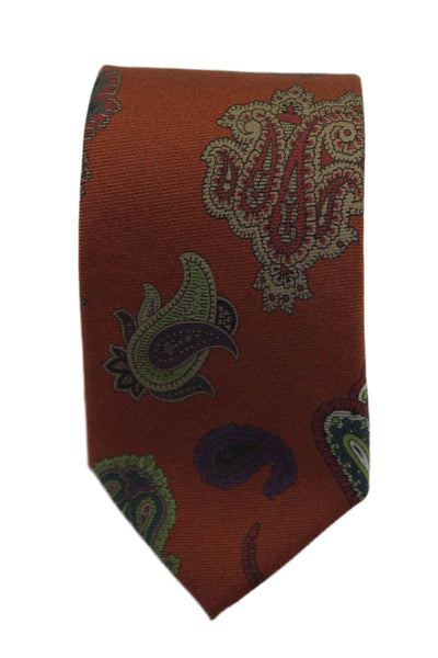 Etro Mens Silk Paisley Print Tie Rust Orange One Size