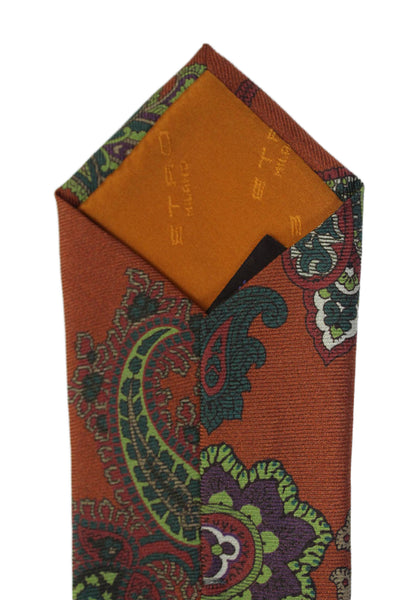 Etro Mens Silk Paisley Print Tie Rust Orange One Size