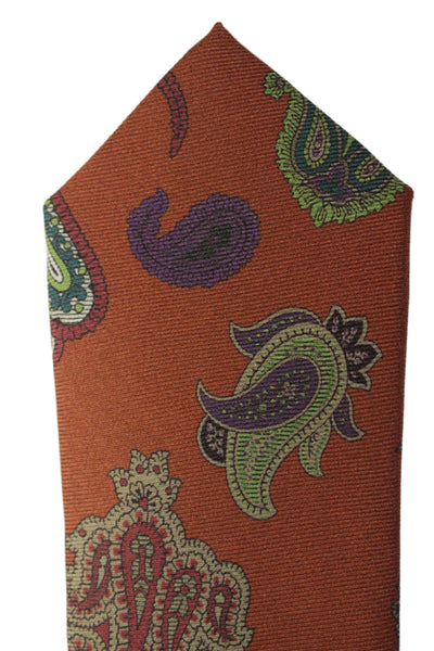 Etro Mens Silk Paisley Print Tie Rust Orange One Size