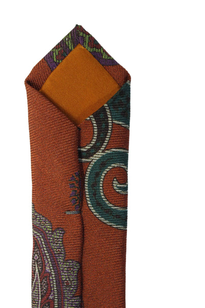 Etro Mens Silk Paisley Print Tie Rust Orange One Size