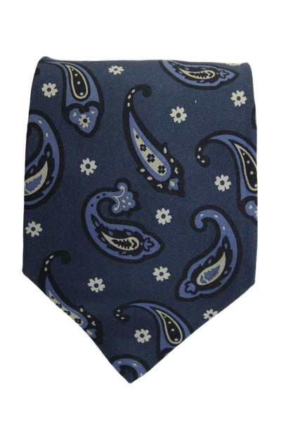 Etro Milano Mens Silk Paisley Graphic Floral Colorblock Tie Blue Size 60"