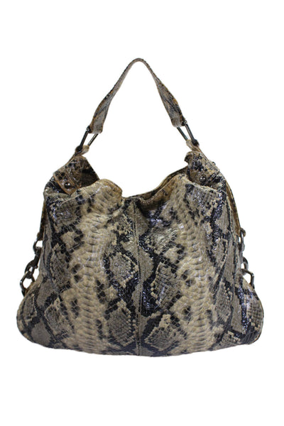 Rebecca Minkoff Womens Leather Textured Animal Printed Hobo Bag Beige OS