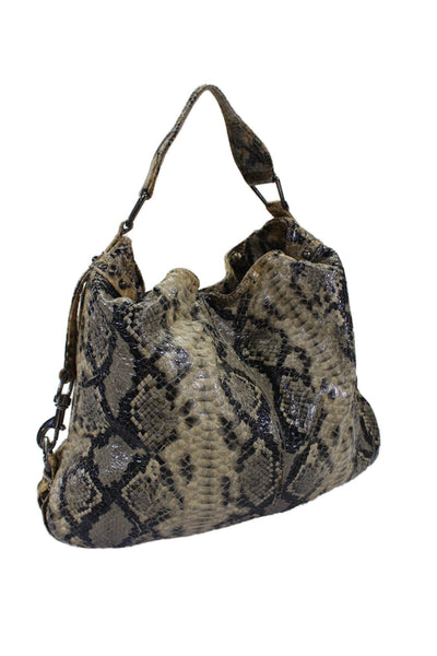 Rebecca Minkoff Womens Leather Textured Animal Printed Hobo Bag Beige OS