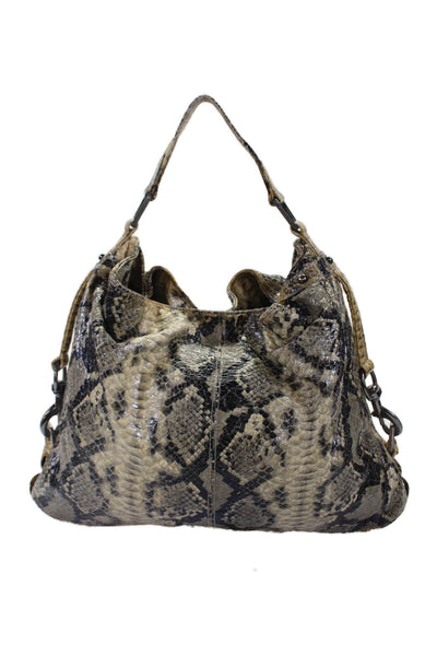 Rebecca Minkoff Womens Leather Textured Animal Printed Hobo Bag Beige OS