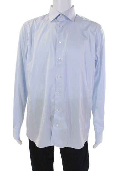 Eton Men's Collared Long Sleeves Button Down Dress Shirt Blue Size 16