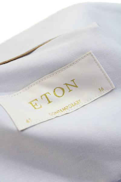 Eton Men's Collared Long Sleeves Button Down Dress Shirt Blue Size 16