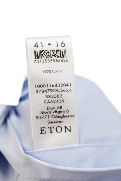 Eton Men's Collared Long Sleeves Button Down Dress Shirt Blue Size 16