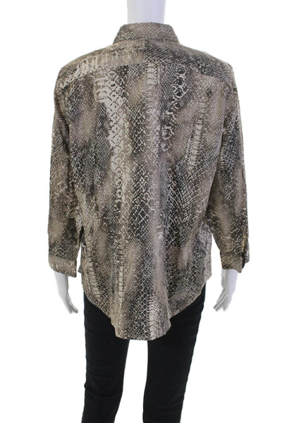 Lauren Ralph Lauren Womens Button Front Snake Print Shirt Brown Cotton Size XL