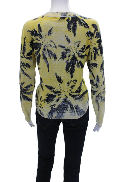 Minnie Rose Womens Cotton Palm Tree Print Crew Neck Sweater Top Yellow Size M