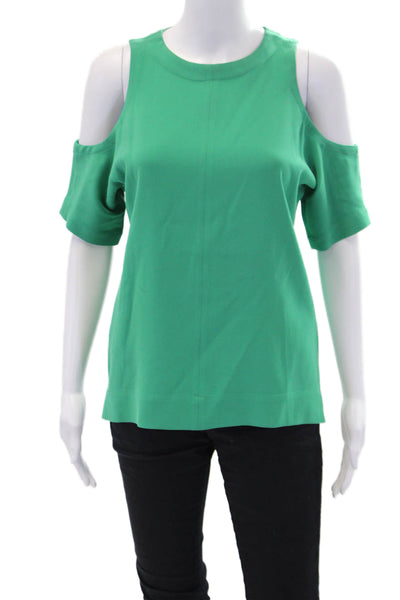 Tibi Womens Round Neck Half Sleeve Cut Out Lined Tank Blouse Green Size XS