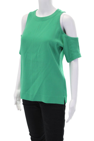 Tibi Womens Round Neck Half Sleeve Cut Out Lined Tank Blouse Green Size XS